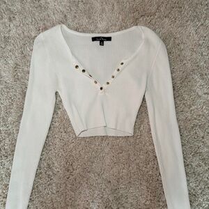 Love Tree White Ribbed V-Neck Blouse